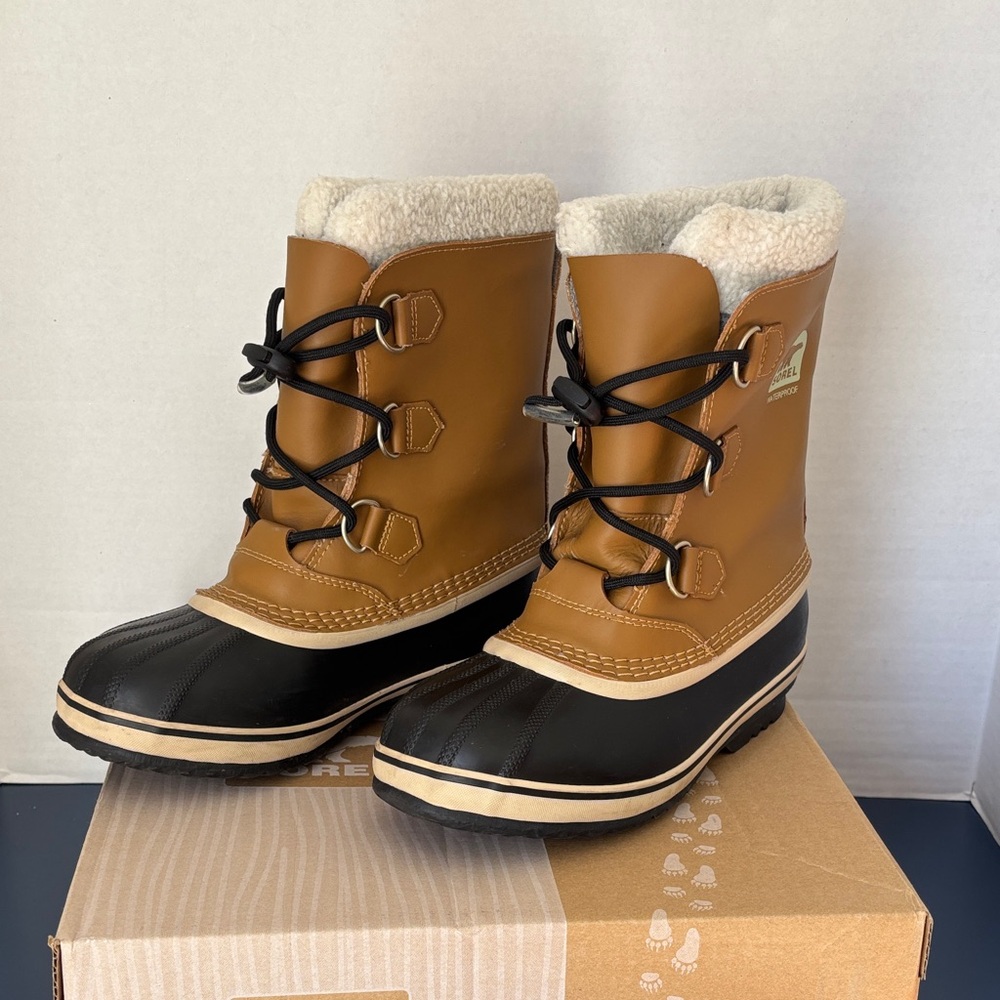 Sorel Tan and Black Kids Snow Boots